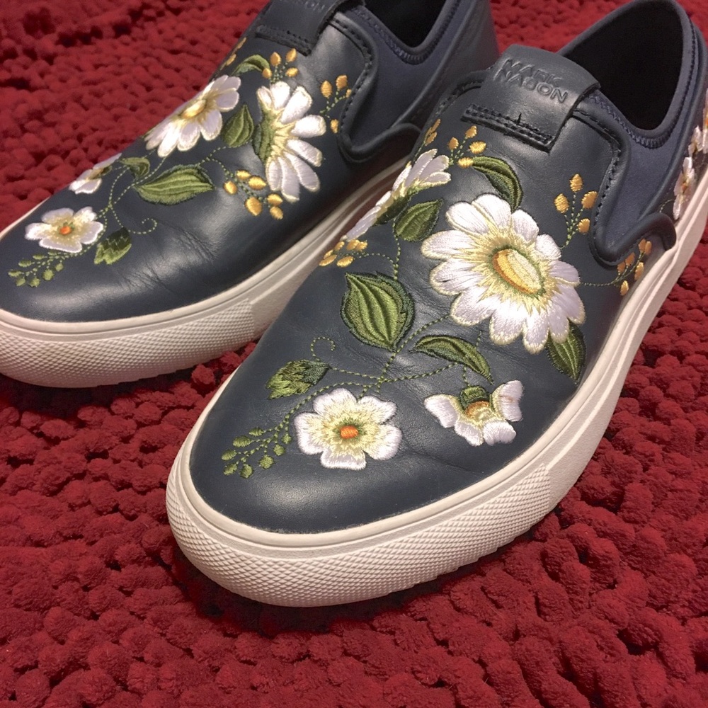 Embroidered Leather slip on deck shoes